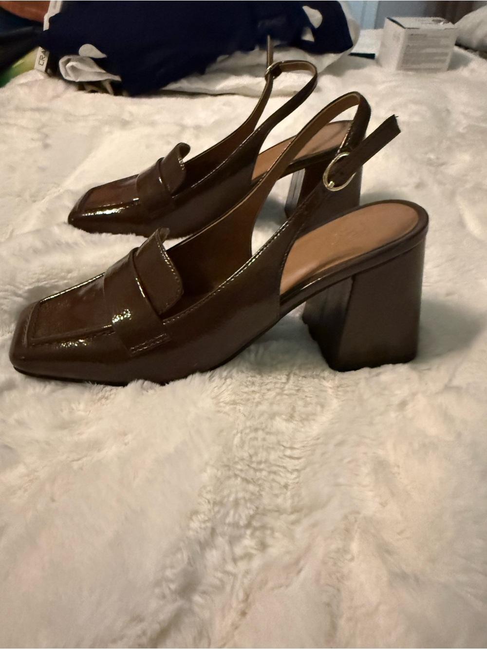 Nordstrom Brown Patent Slingback Block Heel Loafer Pumps